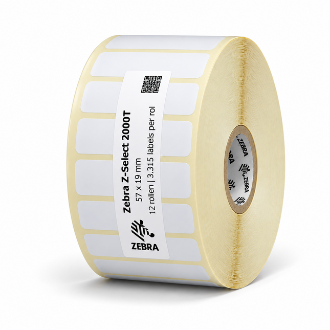 Zebra Z-Select 2000T | 57x19 mm | 12 rouleaux (3.315 étiquettes par rouleau)